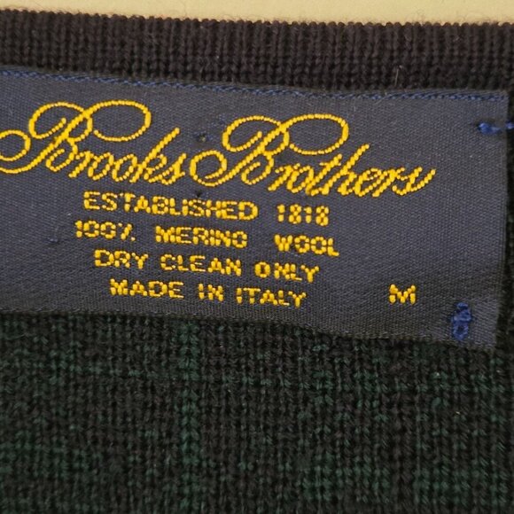 Brooks Brothers Green Navy Plaid Merino Wool Classic Crewneck Sweater Size M - Picture 4 of 4